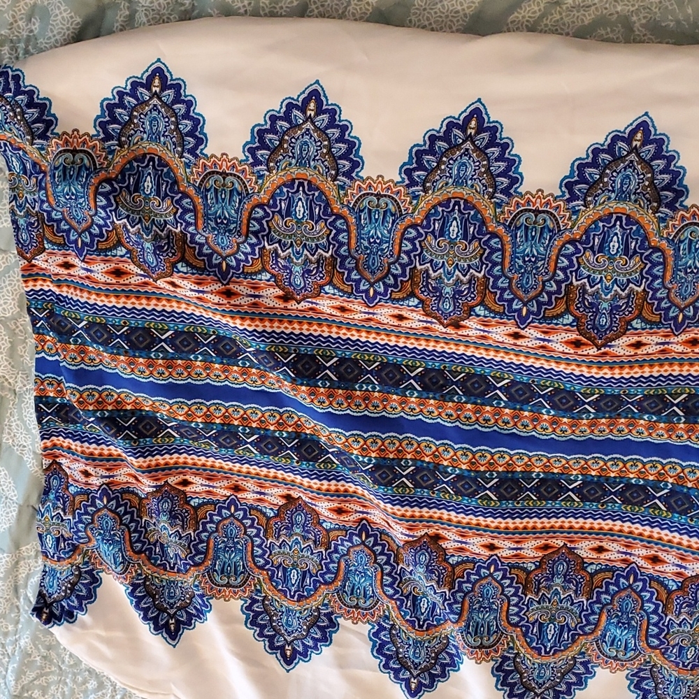 Cato Women's Lined Straight Maxi Skirt with Slits, XL, white blue, orange print
